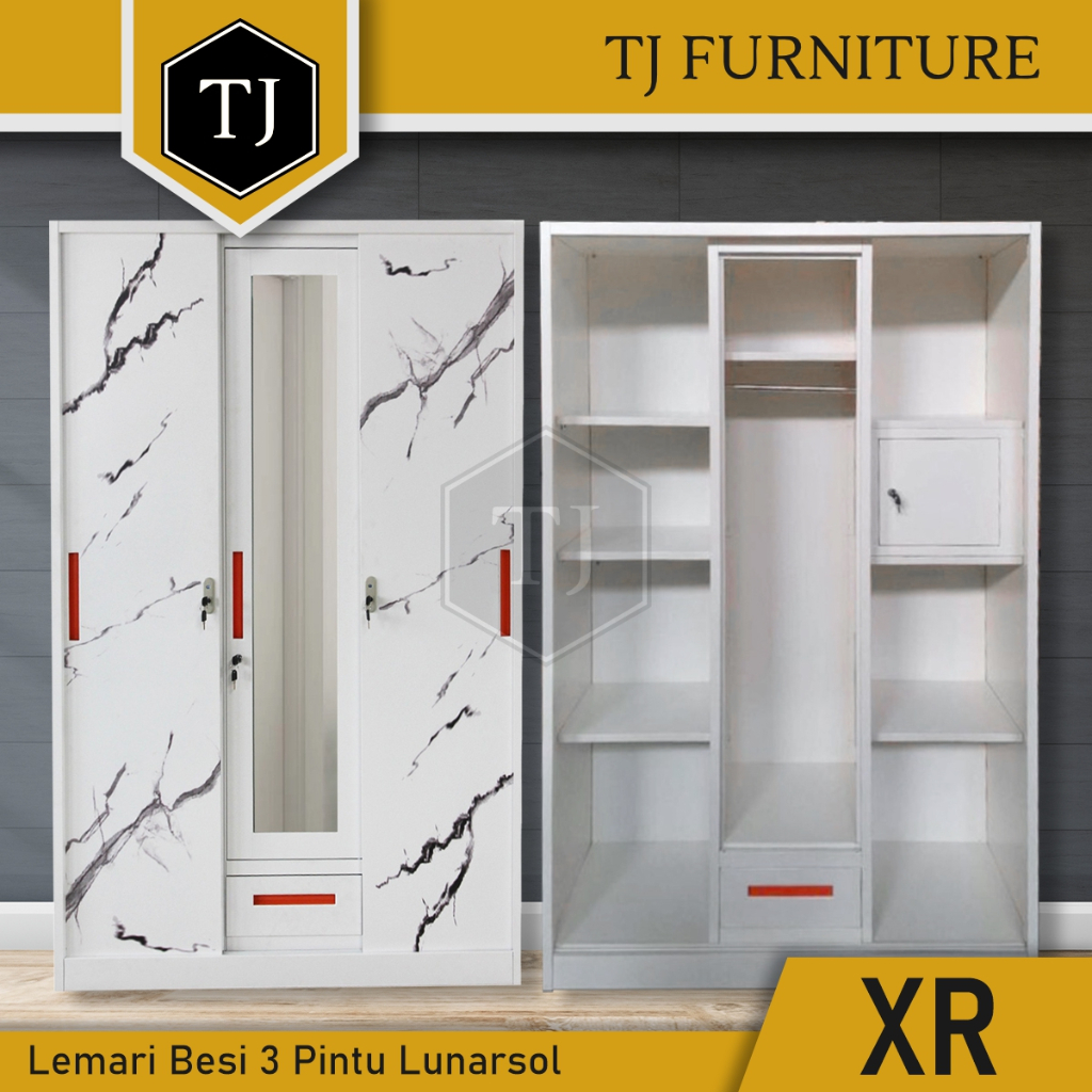 Jual Lunarsol Lemari Pakaian Besi Lemari Baju Minimalis 3 Pintu Sliding