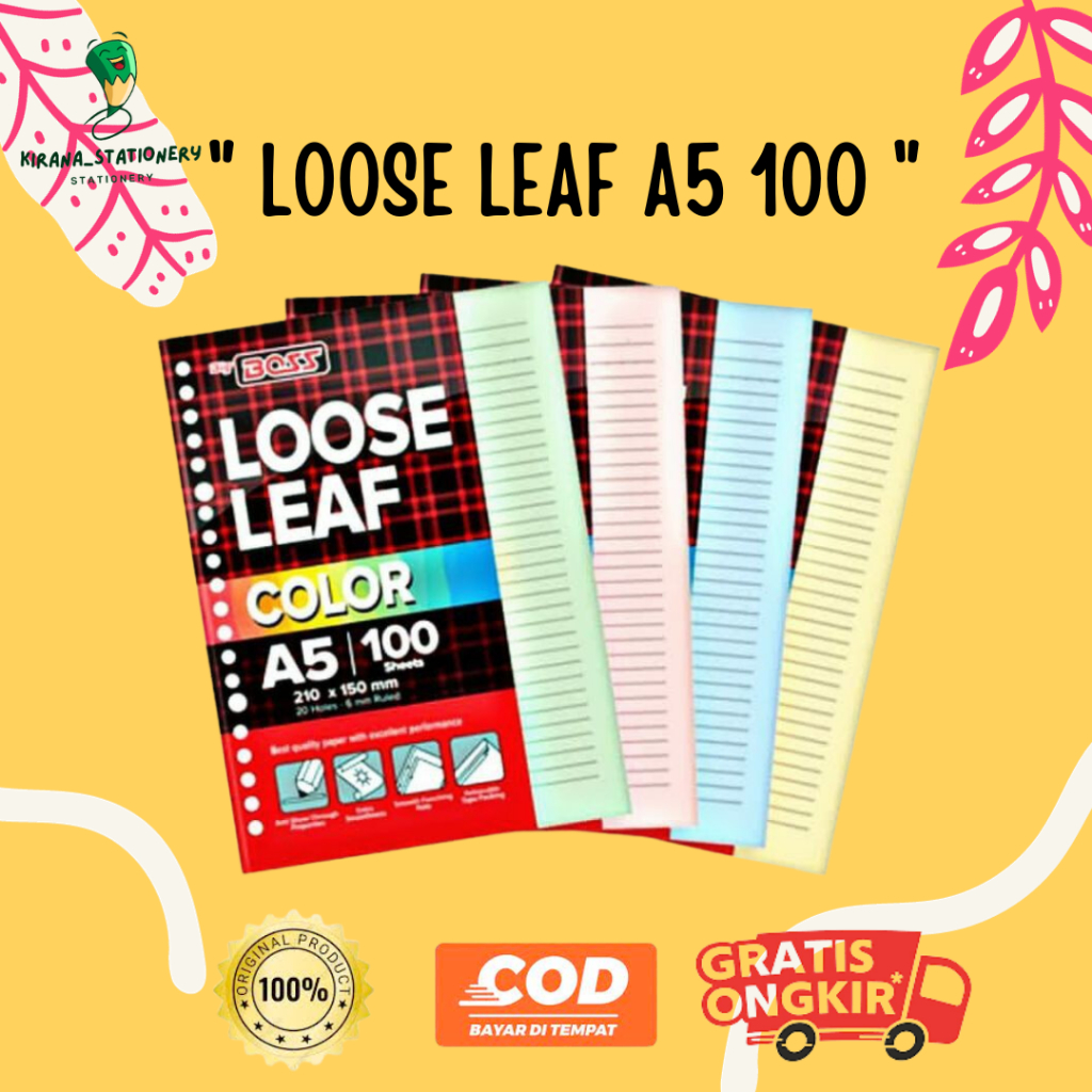 Jual LOOSE LEAF BIG BOSS A5 100 BERWARNA LEMBAR KERTAS BINDER UKURAN A5 ...