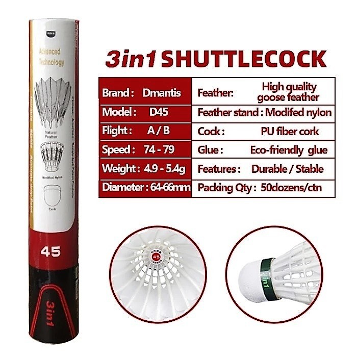 Jual Shuttlecock Badmintoon 3in1 Dmantis D45 Import Speed 76 - Speed 77 ...