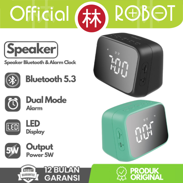 Jual Robot RB170 Bluetooth 5.3 Speaker LED Display Alarm Clock Jam