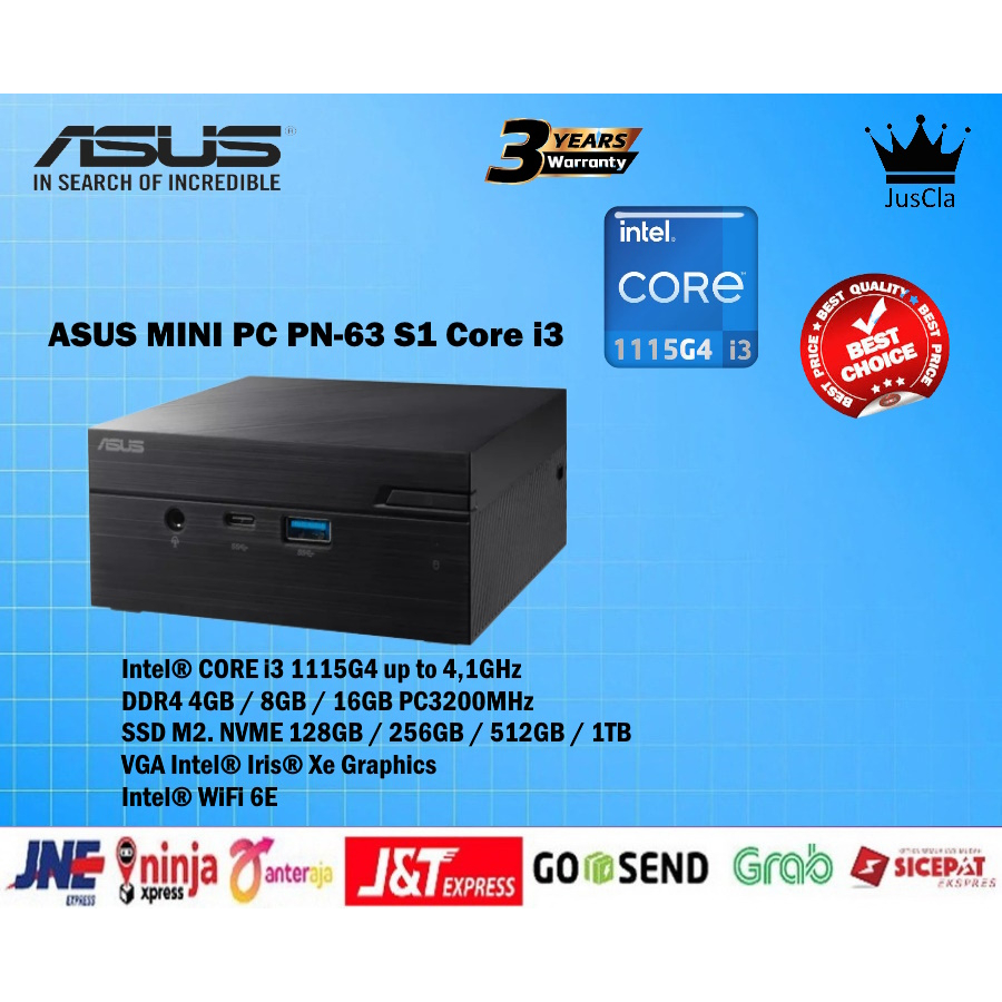 Jual Mini PC ASUS BAREBONE PN63S1 Intel CORE i3 1115G4 up to 4,1GHz