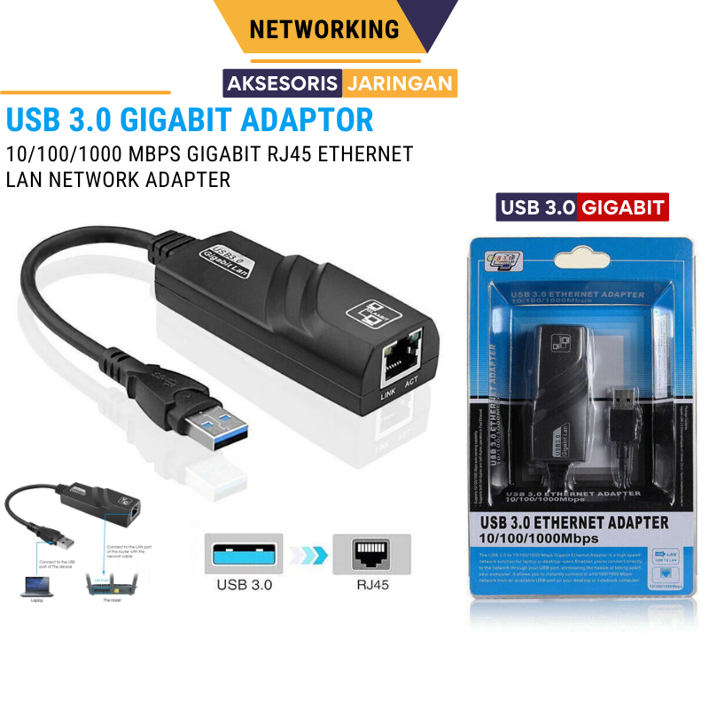 Jual Adaptor Konverter USB 3.0 To Kabel LAN Gigabit RJ45 1000