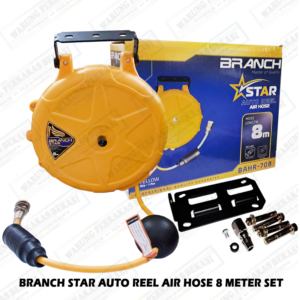 BRANCH STAR 8 Meter x 5mm Air Hose Reel Selang Angin Kompresor GANTUNG  Tarik Auto Rell Set - Good Quality