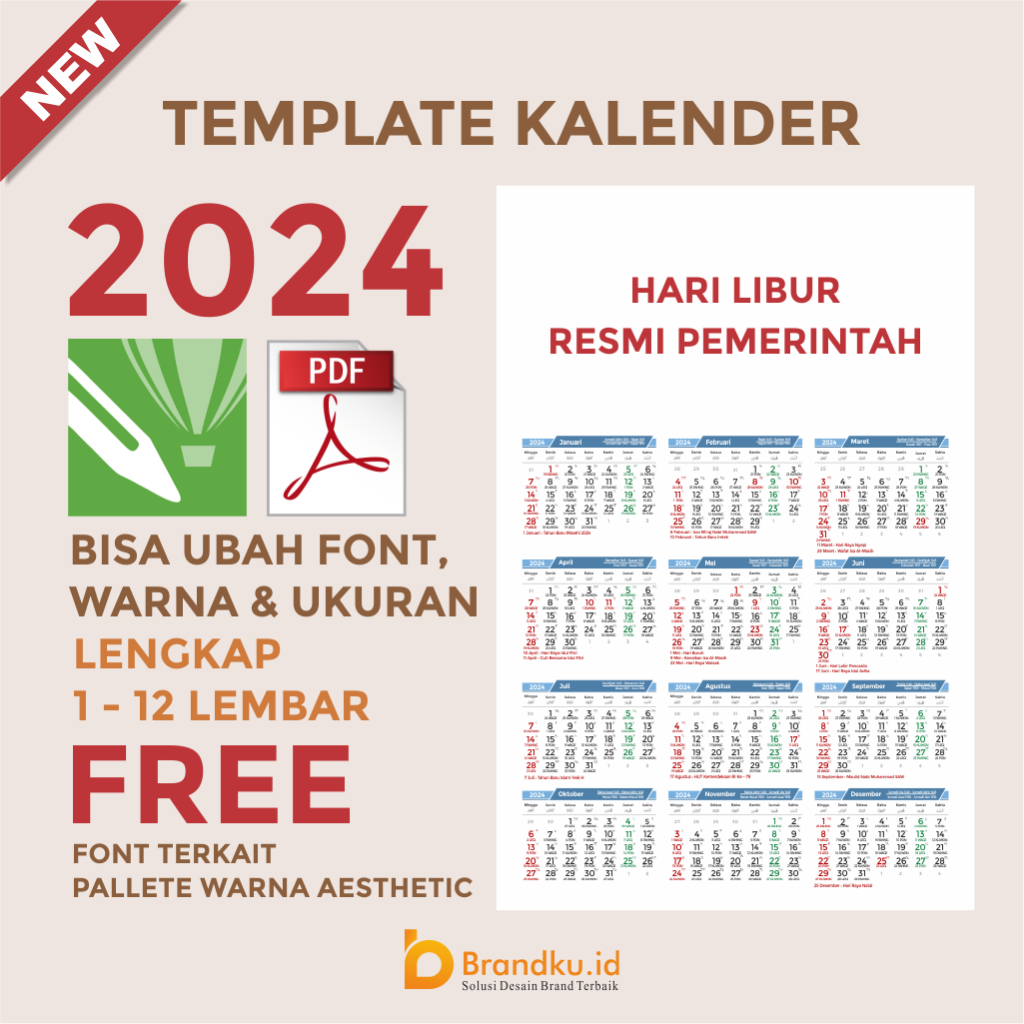 Jual Template Kalender 2024 Coreldraw Bisa Ganti Warna Font Ukuran