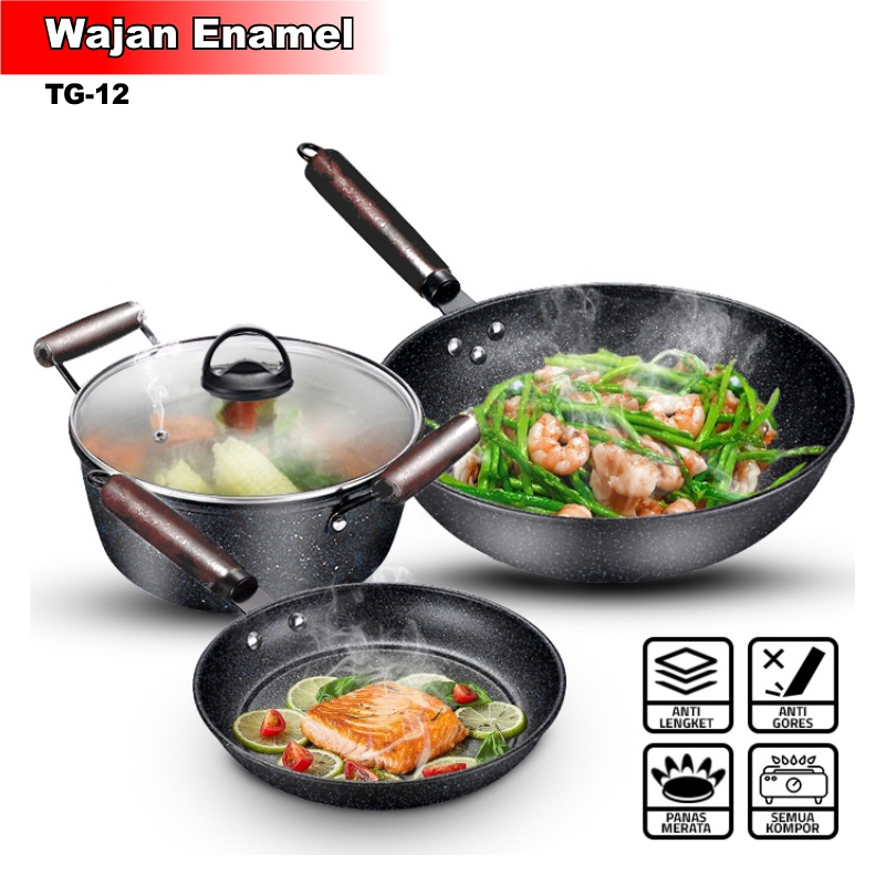 Jual Dtg Paket Cookware Tebal Paket Peralatan Masak Panci Enamel Tutup Kaca Anti Lengket Panci