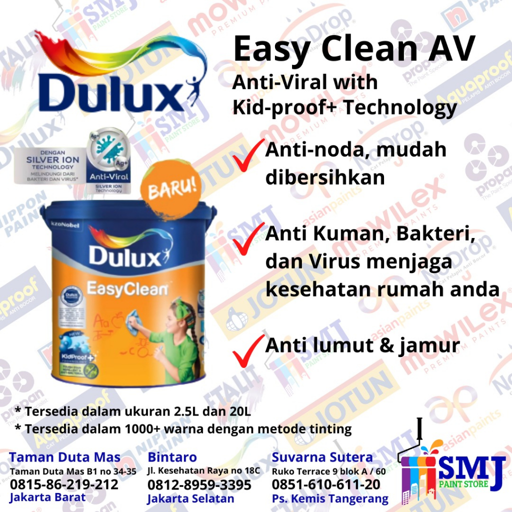 Jual CAT TEMBOK INTERIOR DULUX EASY CLEAN TINTING KEMASAN 20 LITER ...