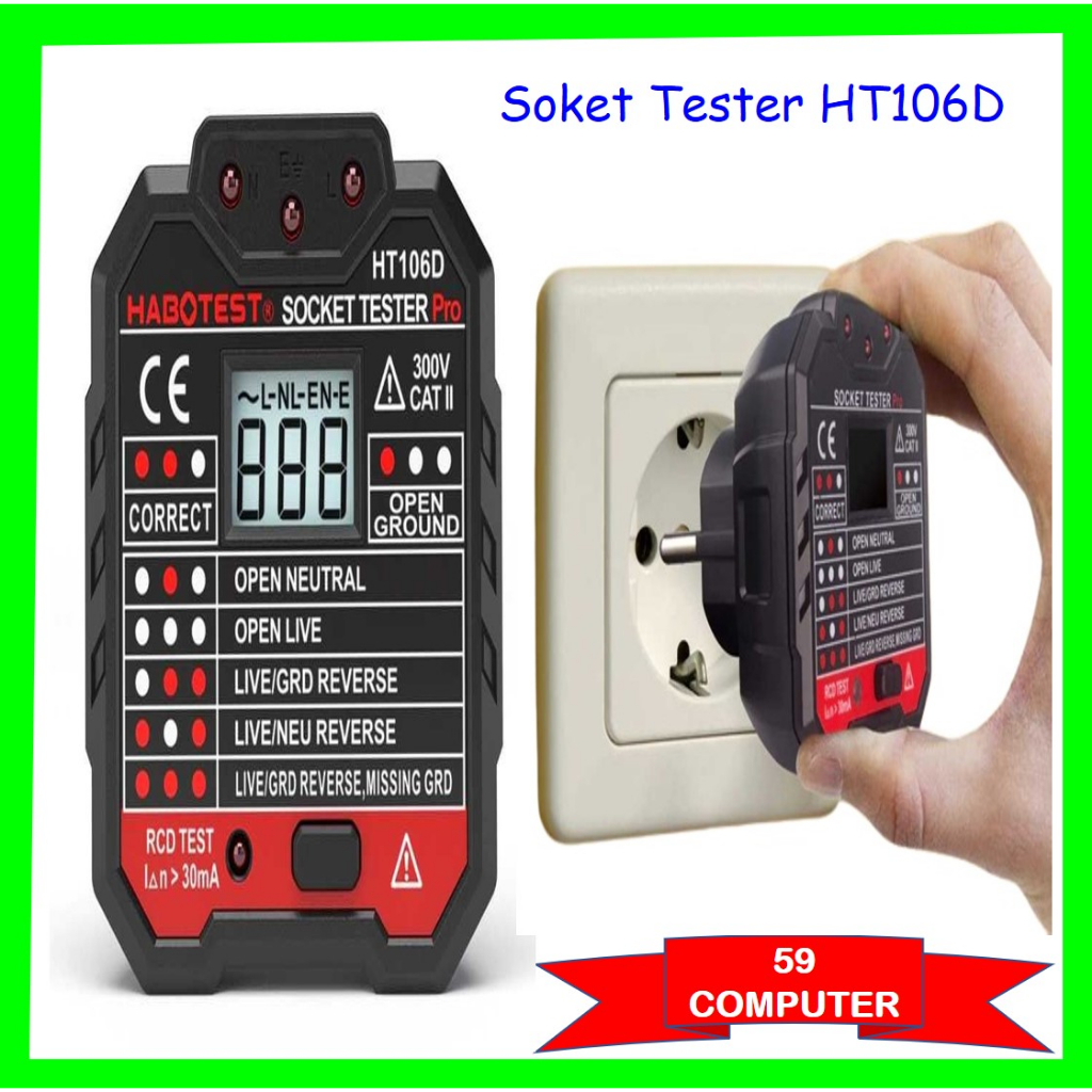 Jual Alat Uji Tegangan Listrik Stop Kontak Voltage Tester Socket Detector EU Plug Polarity Phase