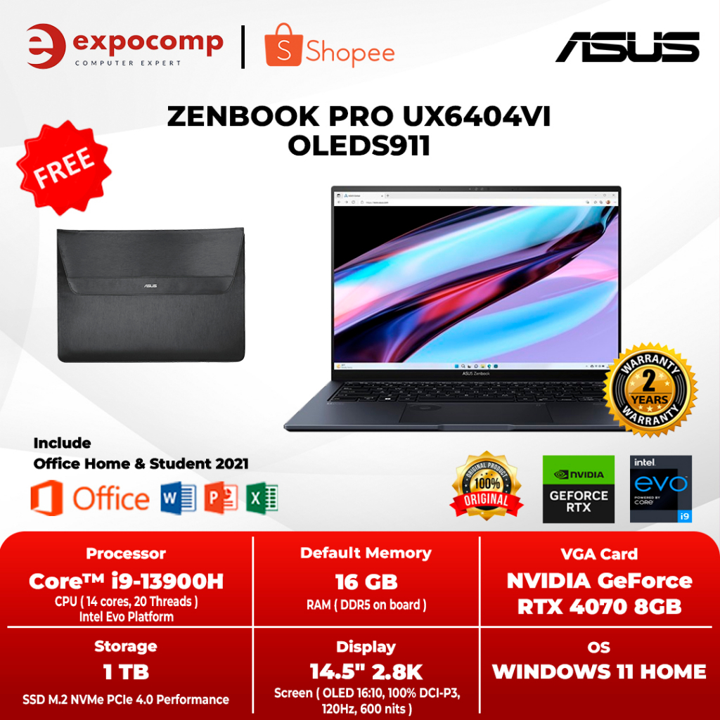 Jual Asus Zenbook Pro Ux6404vi Oleds911 Black I9 13900h Rtx4070 16gb 1tb W11ohs Shopee Indonesia 6653