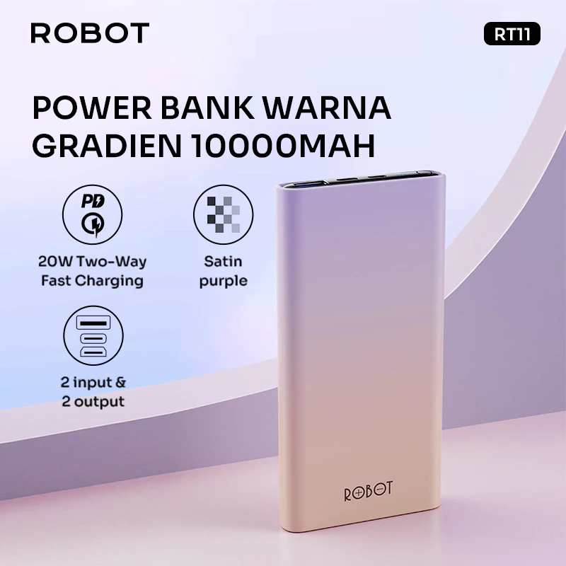 ROBOT Powerbank 10000mAh Dual Port 20W PD Fast Charging Quick Charging 3.0 Power bank Gradasi RT11 Original