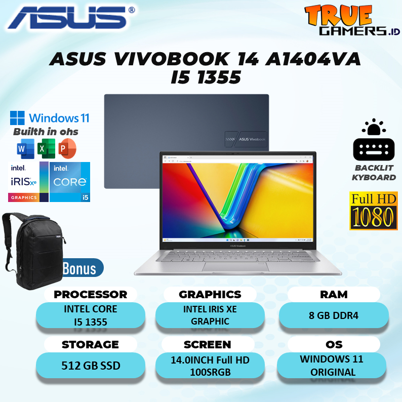 Jual Laptop Asus Vivobook 14 A1404VA I5 1355 8GB 512GB Win11 Free OHS ...