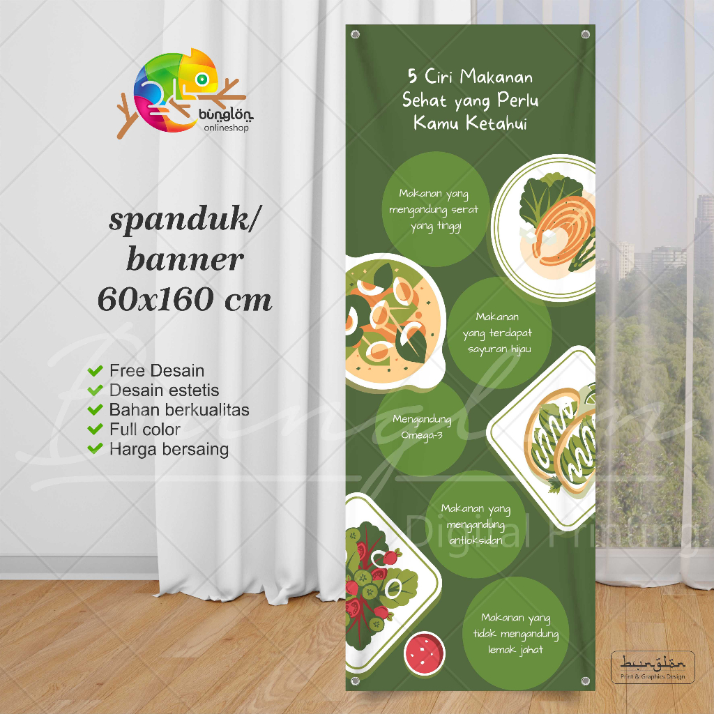 Jual Banner Spanduk Edukasi, Spanduk 5 Ciri Makanan Sehat yang Perlu