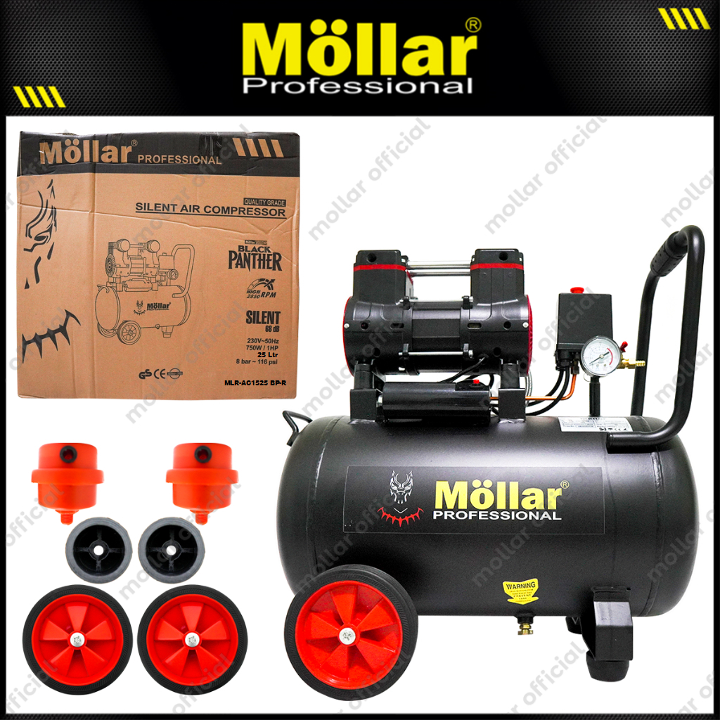 Jual Mollar AC1525 Kompresor 1HP 25L Oilless Silent Black Panther HD ...