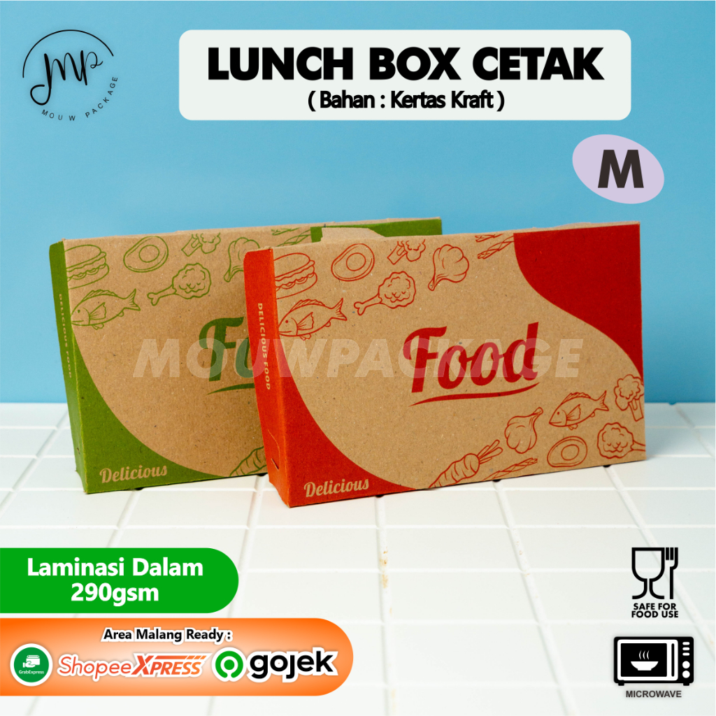 Jual LUNCH BOX KRAFT CETAK M / LUNCHBOX PAPER / BOX NASI AYAM LALAPAN