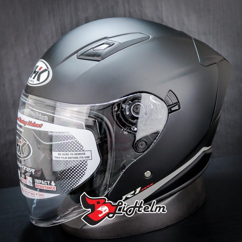 Jual NHK HELM R1 MAX SOLID BLACK DOFF | R-1 Half face - Double visor ...