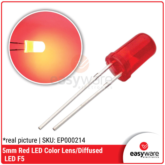 Jual LED 5mm Diffused Red Color LED F5 5mm Merah Super Bright 5 mm Red ...