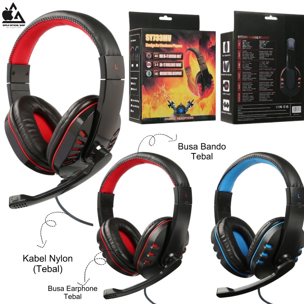 Headset Gaming Soyto SY733MV Stereo Super Bass Headphone Game Xtra Bass Kabel Cable SY 733MV Wired Handsfree Earphone Extra Non Bluetooth