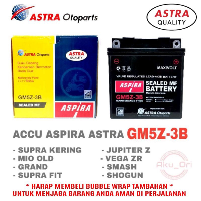 Jual AKI SUPRA KERING ASPIRA GM5Z-3B supra grand mio jupiter z tornado