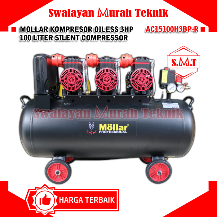 Jual Kompresor Oiless 3 HP 100 Liter MOLLAR AC15100H3BPR Silent ...