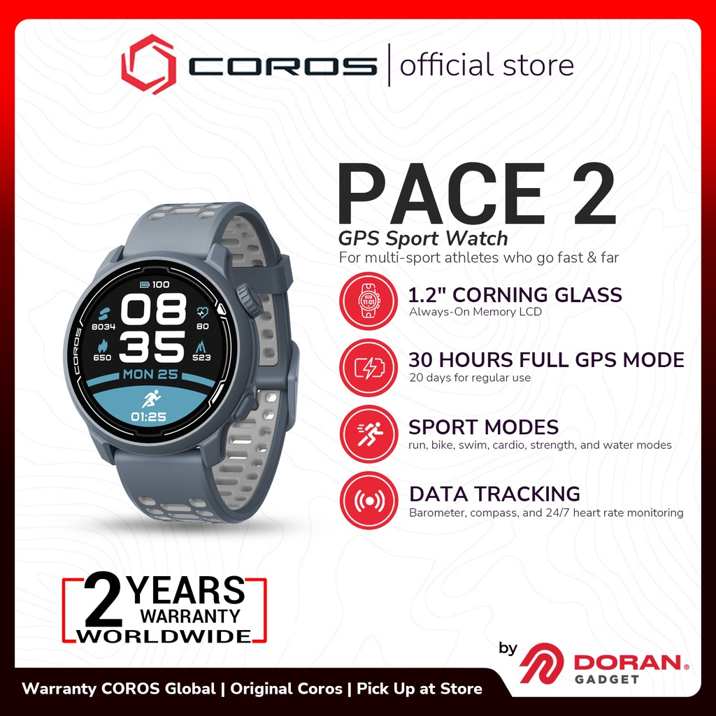 COROS PACE 2 Premium GPS Sport Watch - Bracelet en silicone Blue Steel