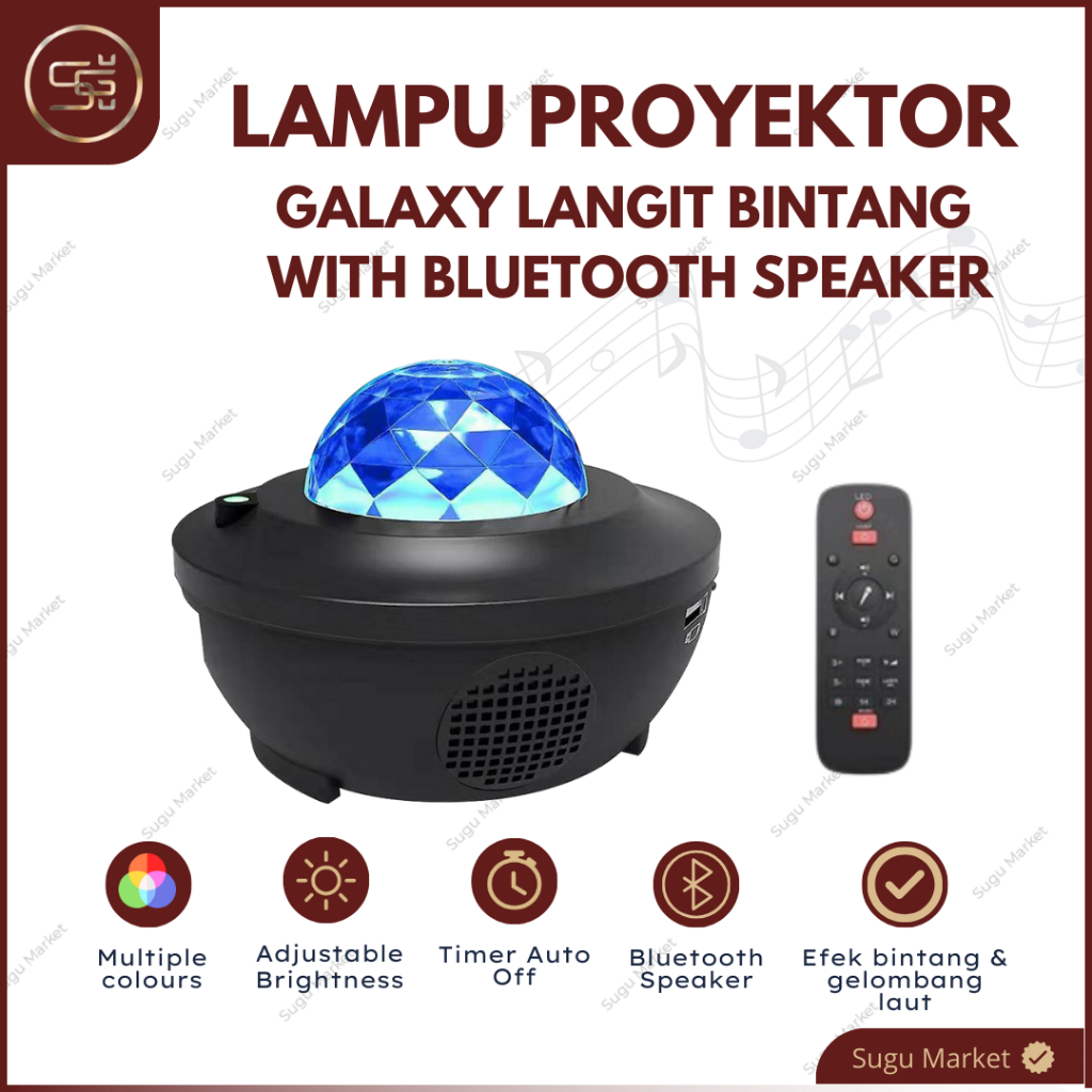 Jual Lampu Tidur Proyektor Langit Bintang Bluetooth + Remote + Auto Off