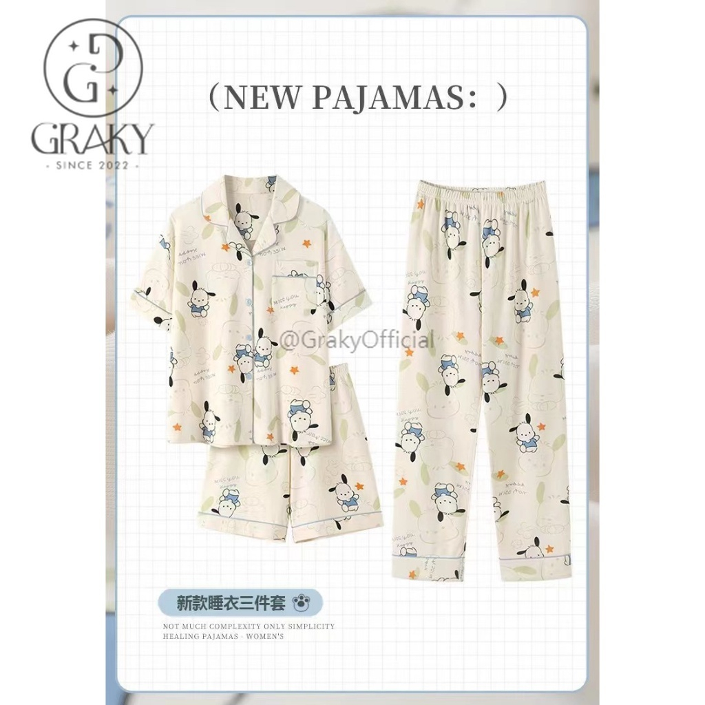 Jual GRAKY 3 in 1 Set Piyama Baju Tidur Set - Baju Tidur Lengan Panjang