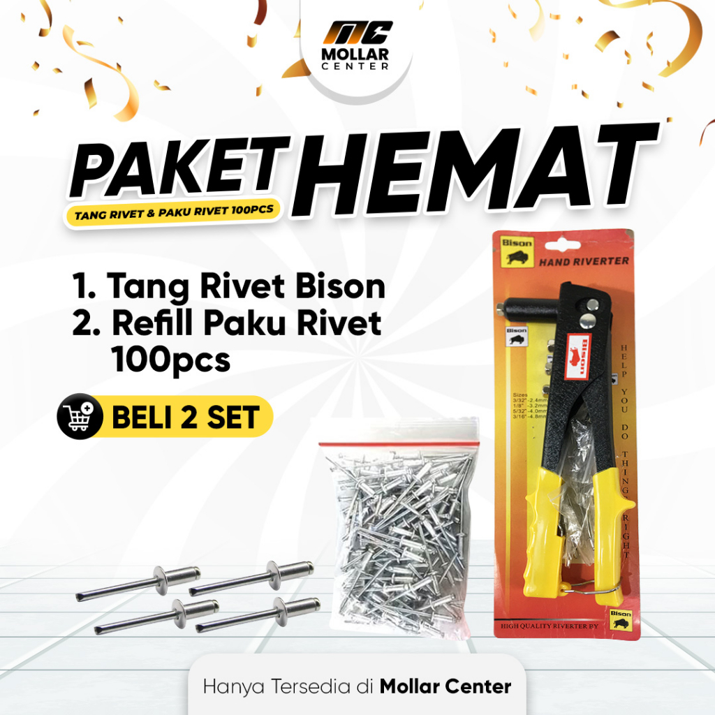 Jual PAKET KOMPLIT SET TANG RIVET RIPET RIFET BISON PLUS PAKU RIVET ISI ...