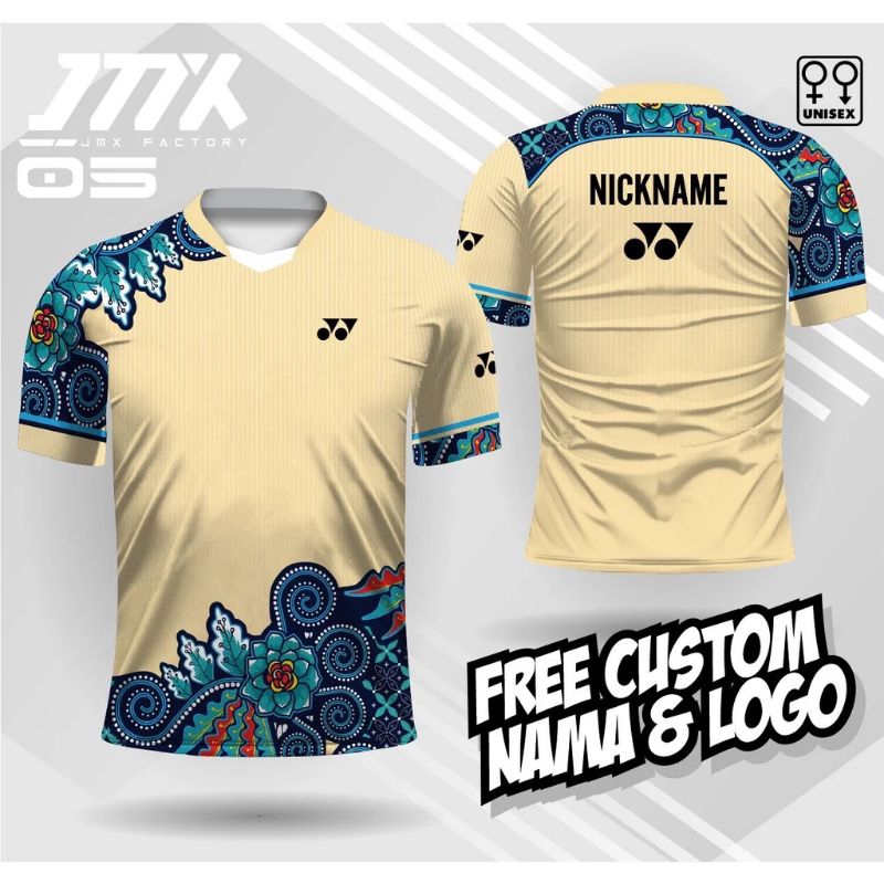 Jual jersey badminton custom nama logo baju badminton motif batik