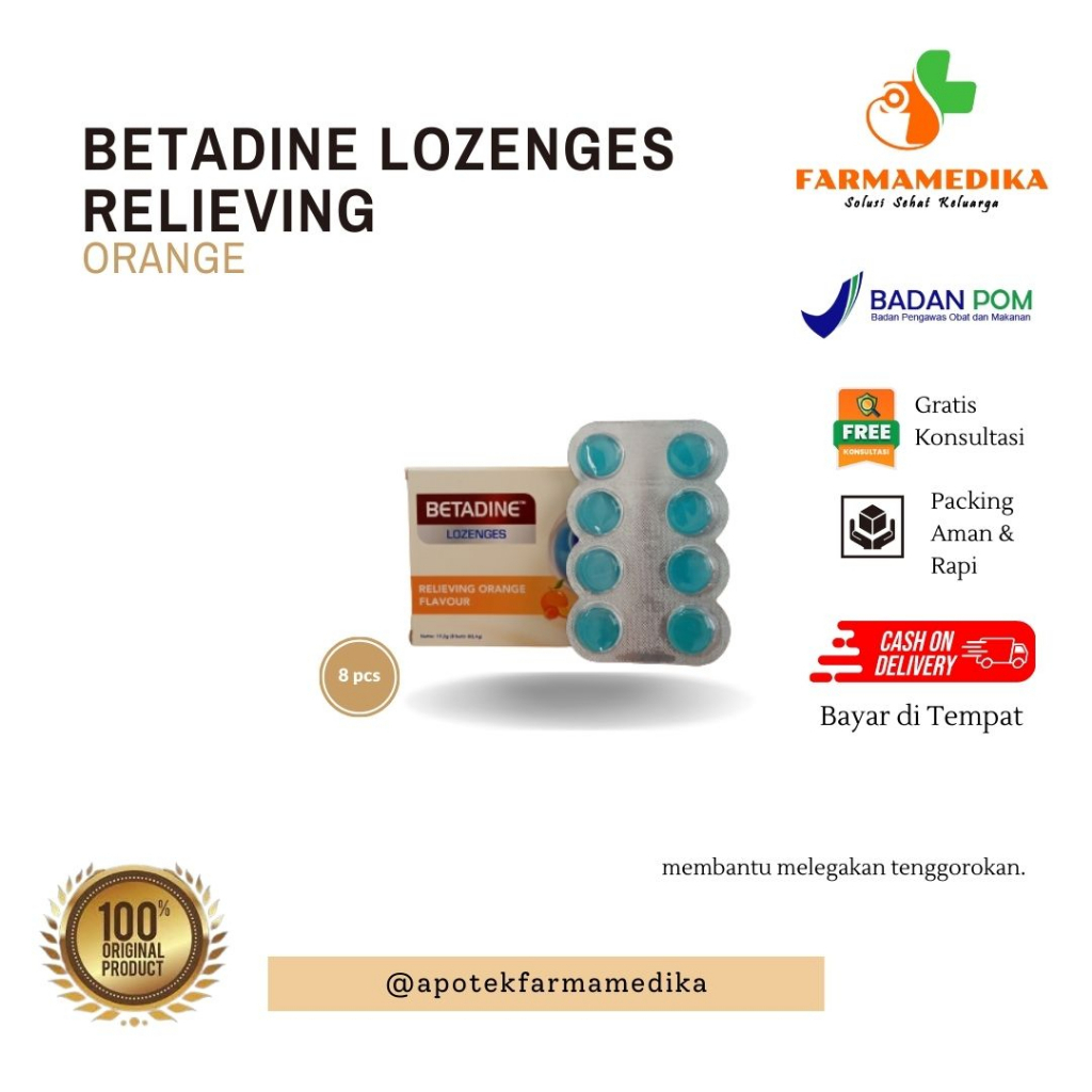 Jual BETADINE LOZENGES RELIEVING ORANGE BOX 8 PCS | Shopee Indonesia
