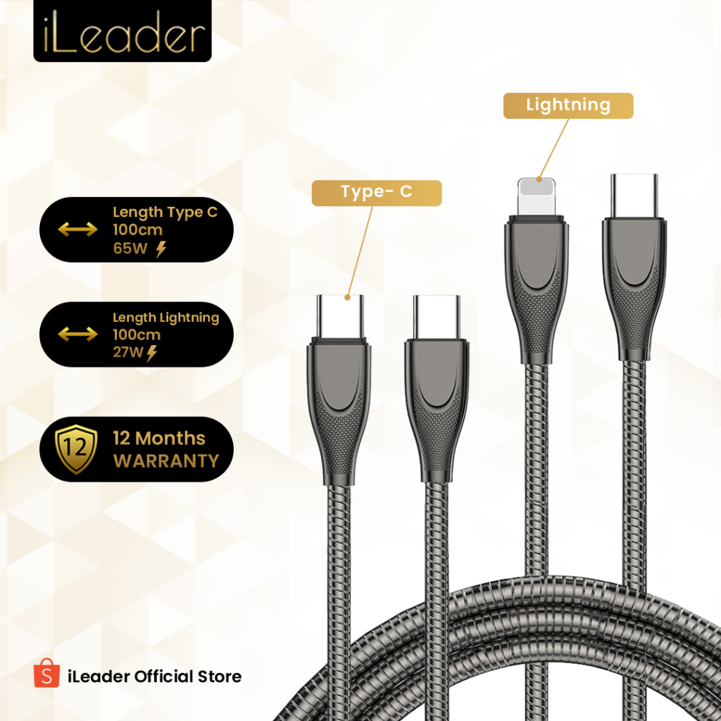 Jual iLeader Kable Data Charging TypeC 65W Lightning 27W Fast Charging