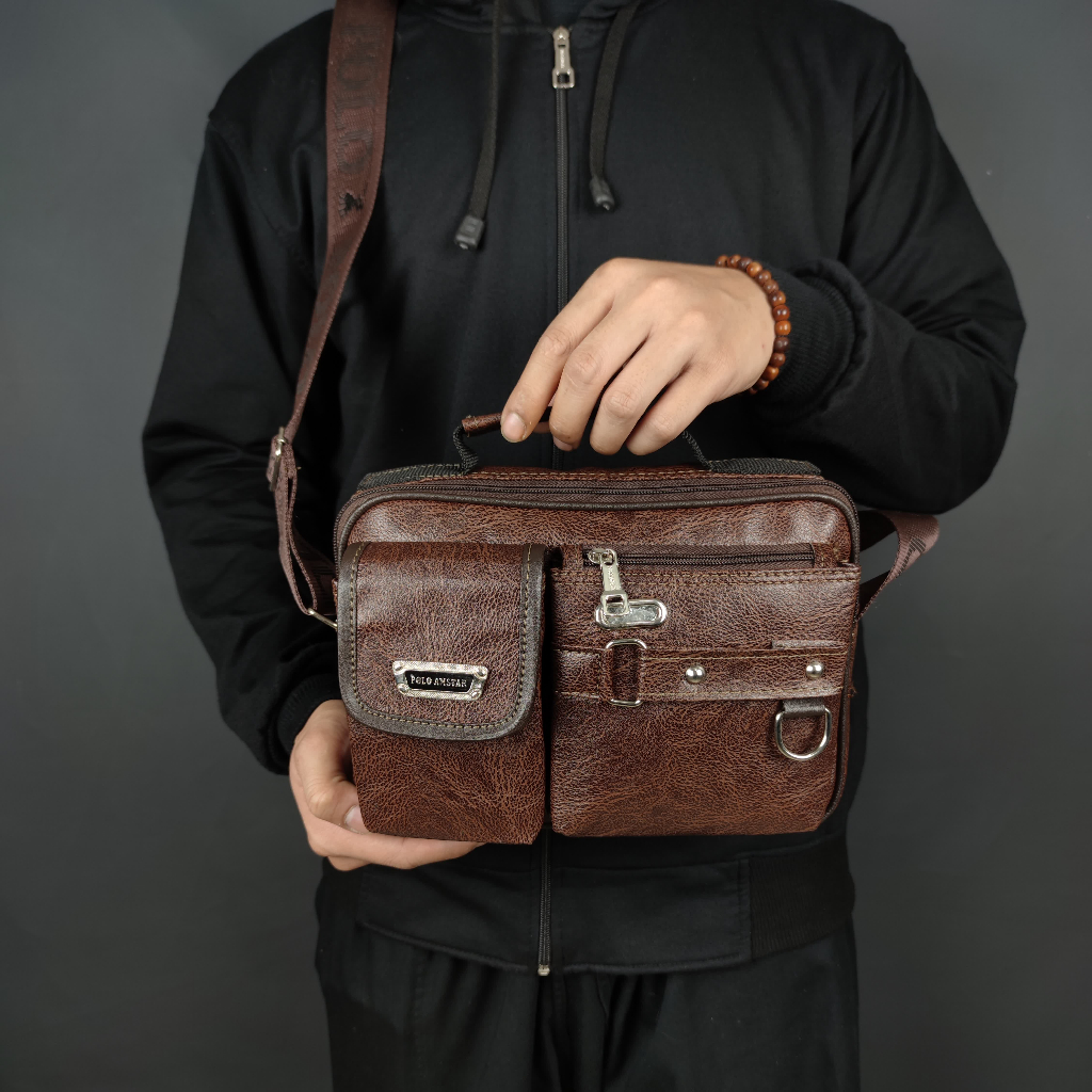 Jual Tas Selempang Kulit Original Polo Amstar Bahan Kulit PU Leather