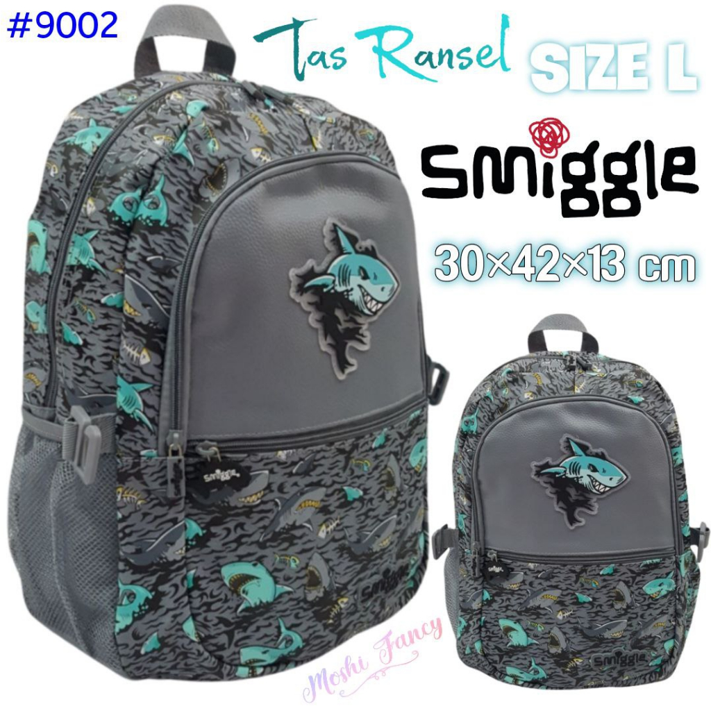 Jual Tas Smiggle Ransel Shark Abu / Tas Sekolah Smiggle Anak Laki-Laki ...