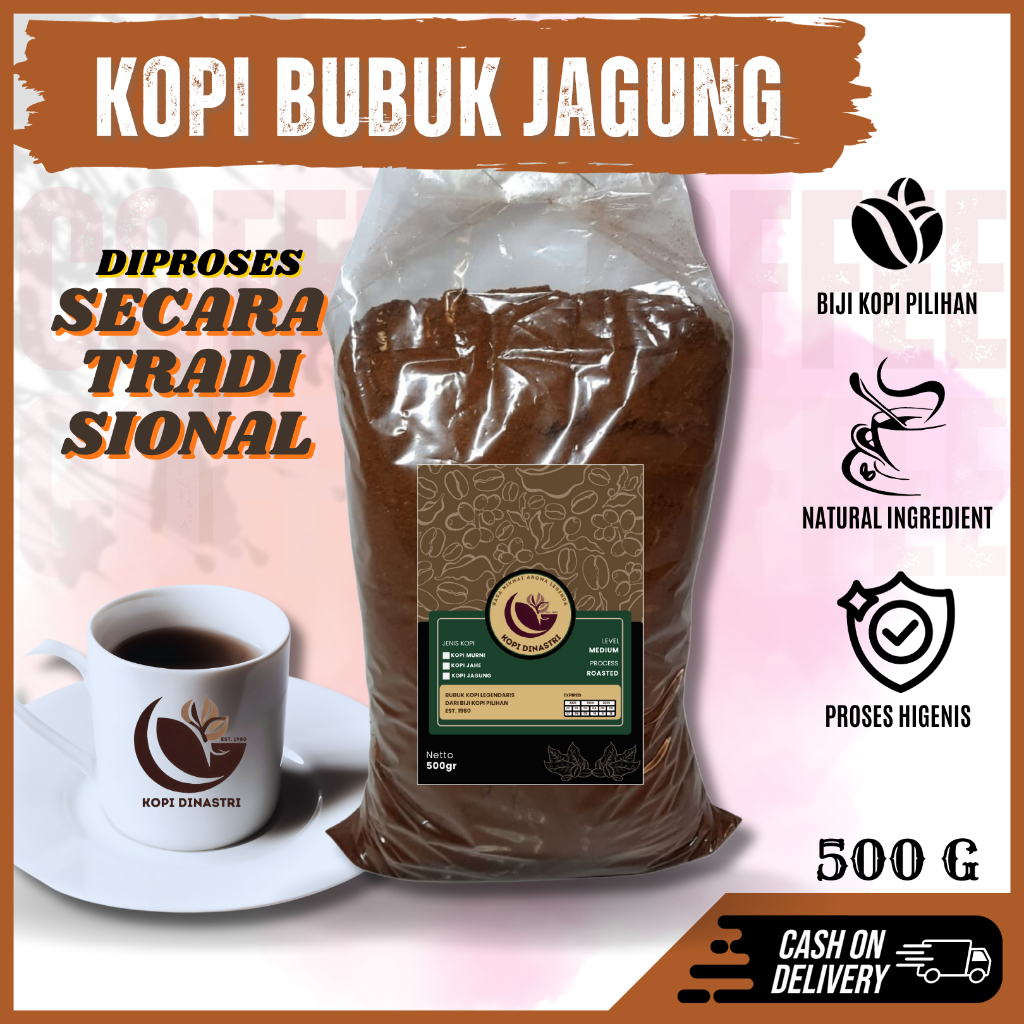 Jual Kopi Bubuk Serbuk Asli Jagung Robusta Enak Hitam Kemasan 500 Gram