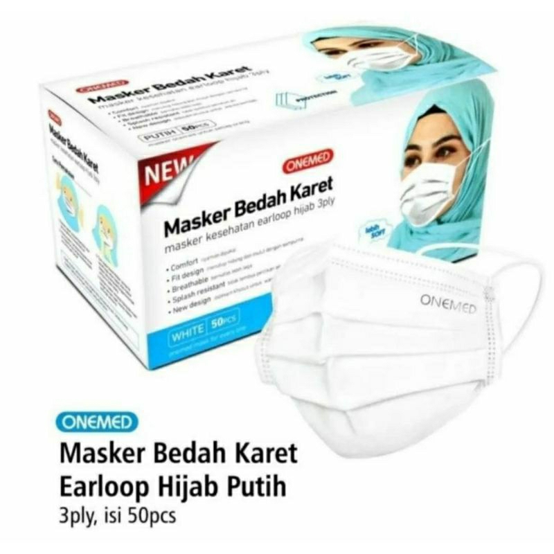 Jual Masker Hijab Masker Bedah Karet 3 Ply Earloop Isi 50 / Masker ...