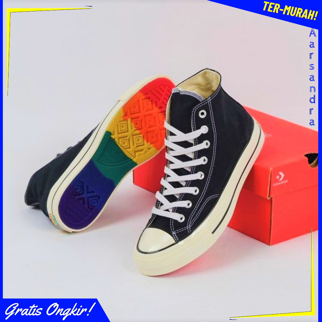 Jual Sepatu Sekolah Converse Rainbow Hitam Classic Chuck Taylor Unisex ...
