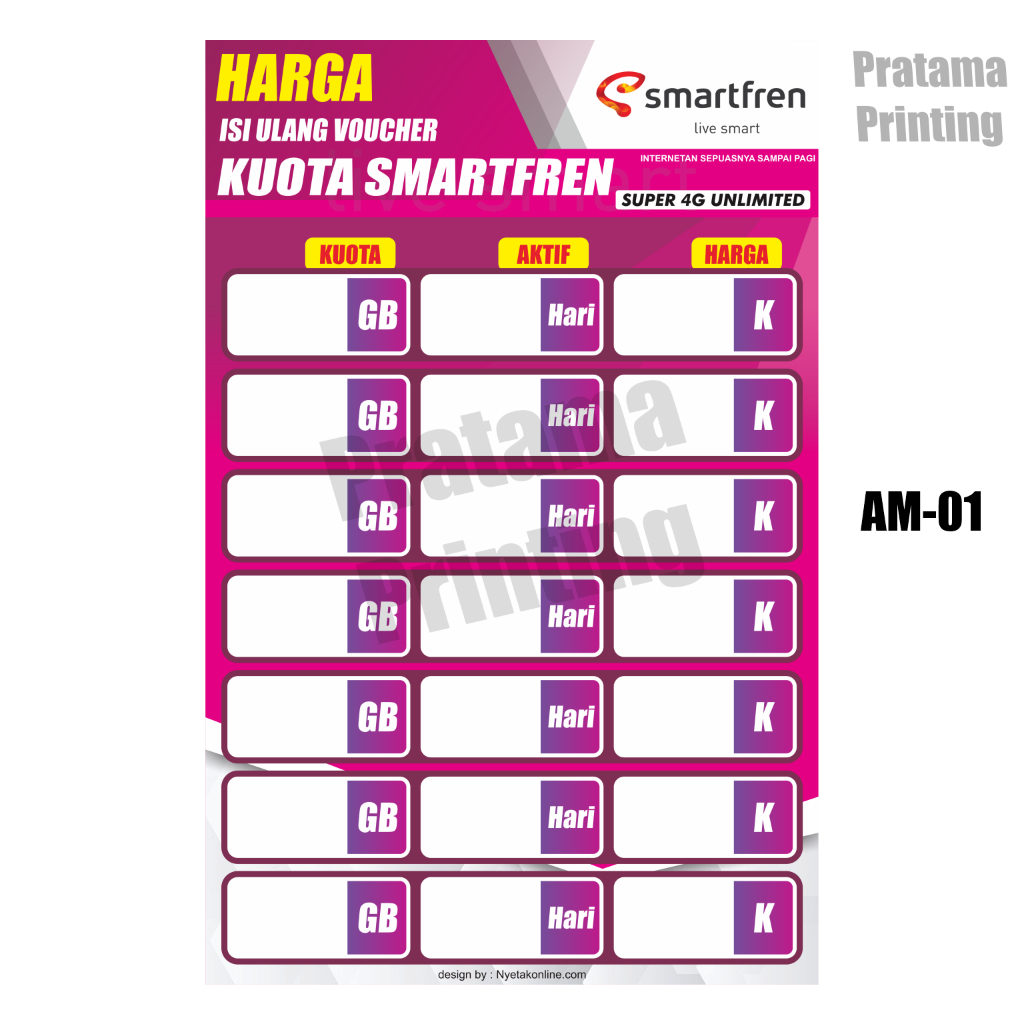 Jual Poster Daftar Harga Paket Data Konter Voucher Poster Paket Data Konter Daftar Harga