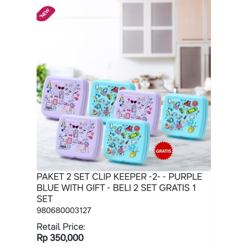 Jual TUPPERWARE CLIP KEEPER PURPLE BLUE WITH GIFT/ SNACK BOX/ LUNCH BOX ...