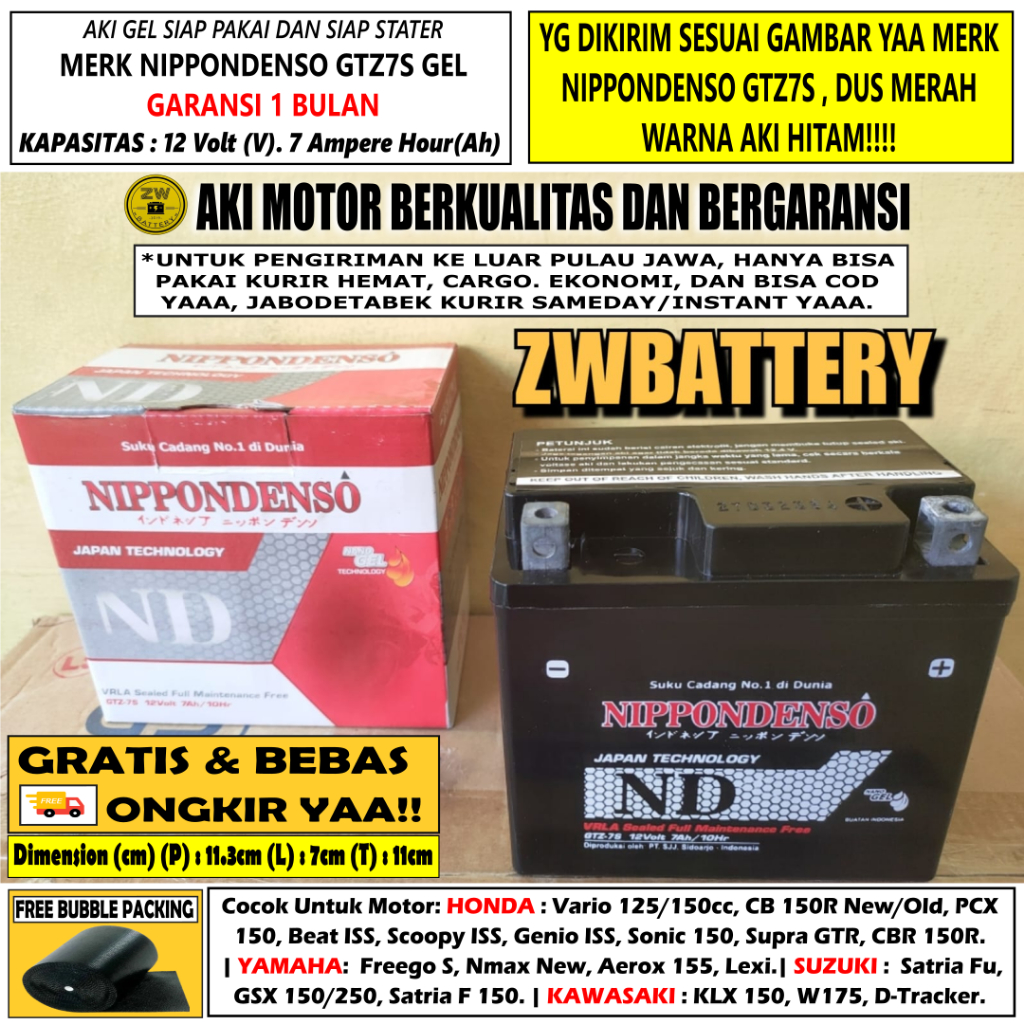 Jual AKI MOTOR SATRIA FU 150, PCX 150, NMAX NEW, CB 150R, KLX 150 GTZ7S