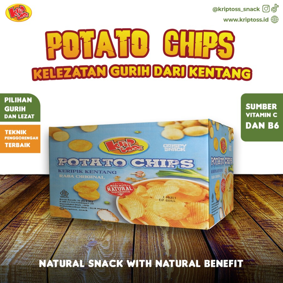 Jual 1DUS KRIPTOS Potato Chips Keripik Kentang isi 12 renyah 100% alami ...