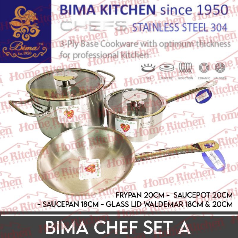 Jual Panci Stainless Set Bima Chef SUS304 Premium Frypan Saucepot ...