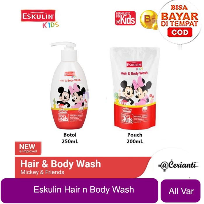 Jual Eskulin Kids Hair & Body Wash Mickey & Friends 250ml Botol 200 Ml ...