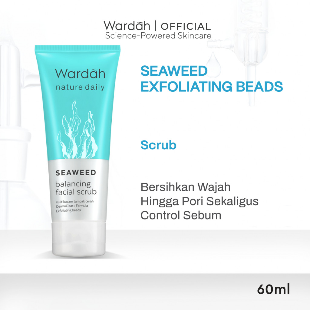 Wardah Nature Daily Seaweed Balancing Facial Scrub 60 ml - Scrub dengan seaweed yang lembut - Hasil Lembab dan Tidak Membuat Kulit Kering - Untuk Semua Jenis Kulit