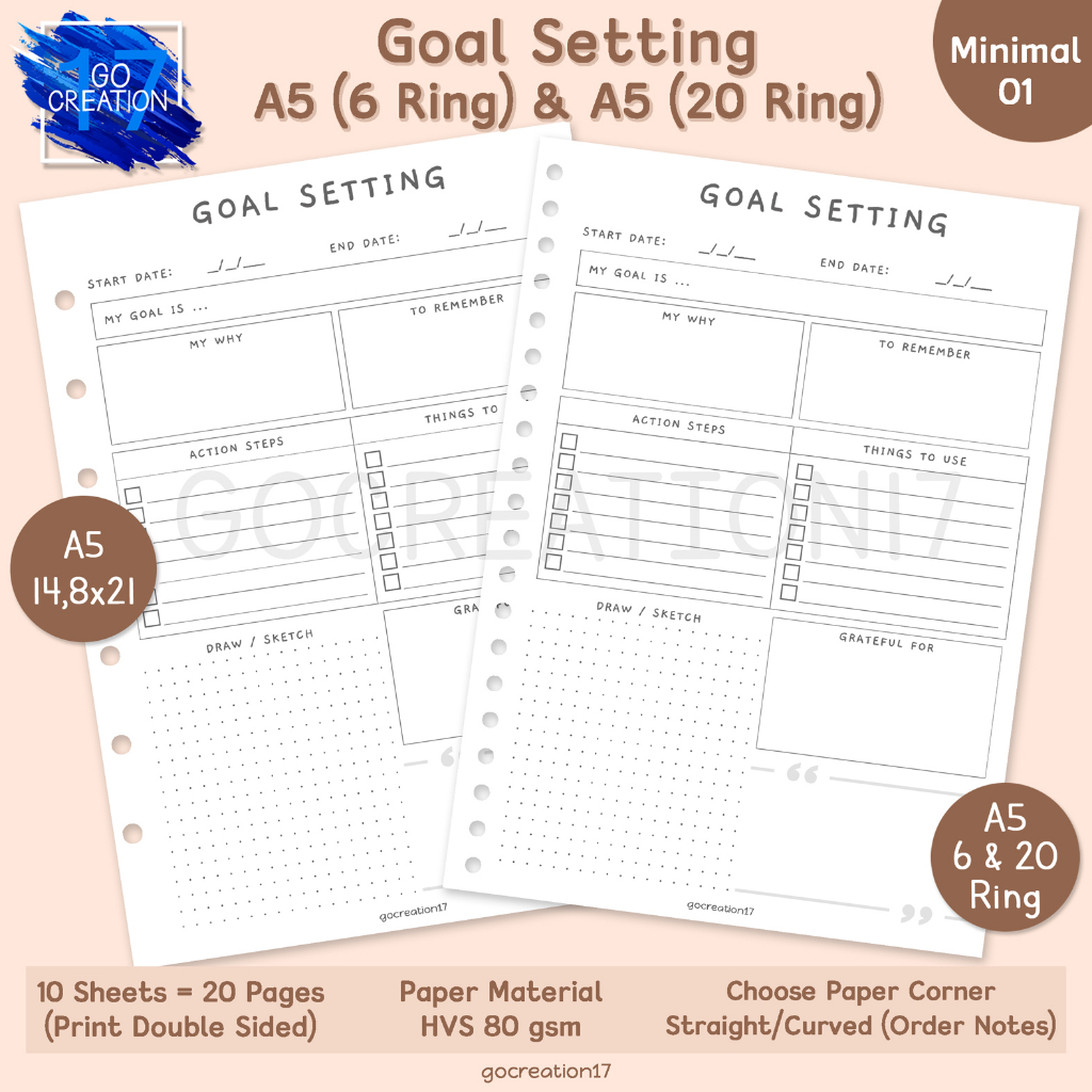 Jual Buku Planner Kertas Binder Goal Setting Simple Minimalis A Ring Dan A Ring Shopee