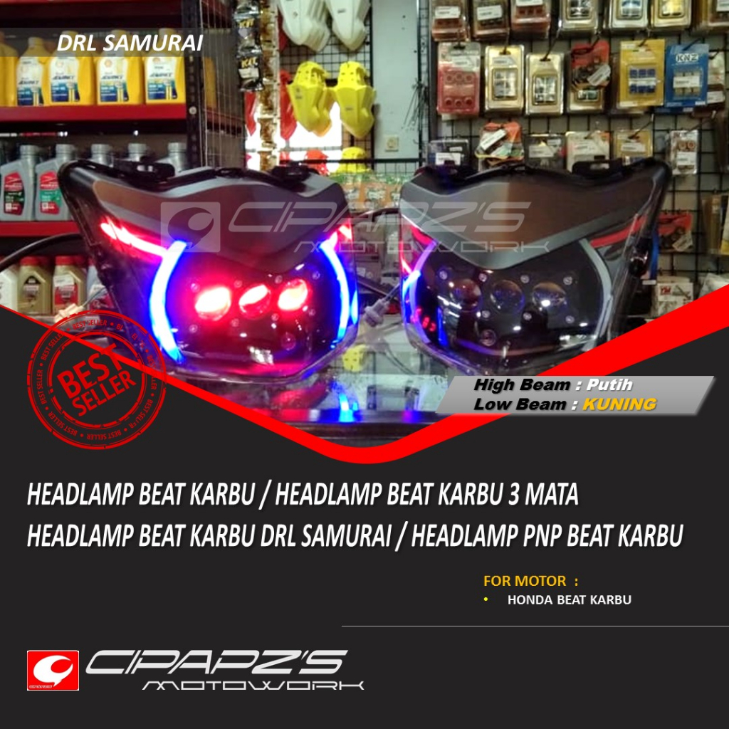 Jual HEADLAMP SQL 3 MATA BEAT KARBU DRL SAMURAI / SQL 3 MATA PNP BEAT