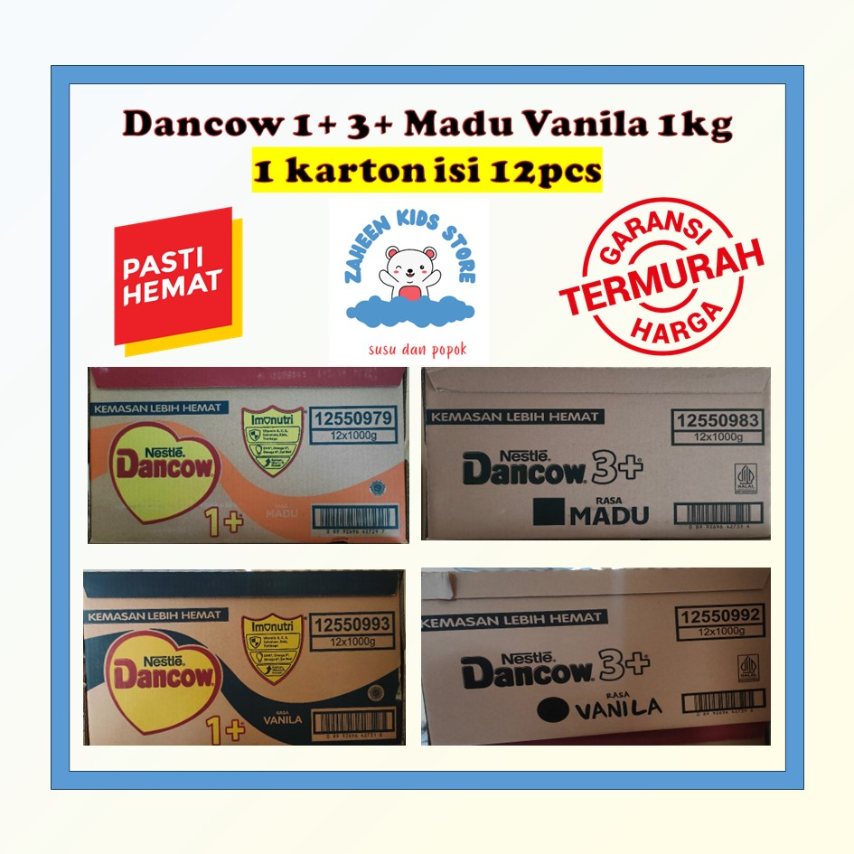 Jual Dancow 1+ 3+ Madu Vanila 1kg 1 karton | Shopee Indonesia