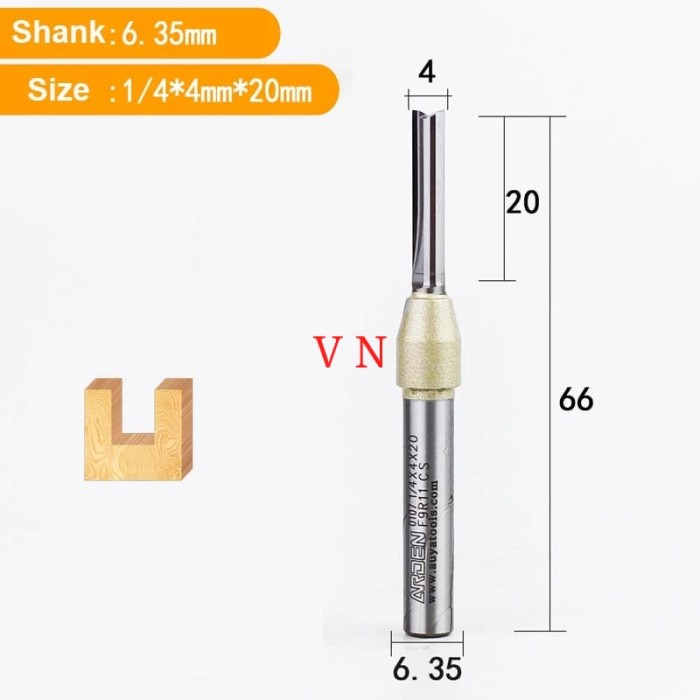 Jual Mata Router/Profil CNC 4mm x 20mm As 1/4 Full TCT Straight Bits ...