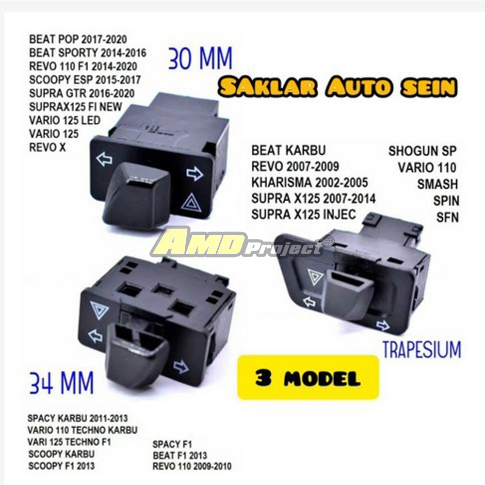 Jual S012 Saklar Lampu Sein Hitam Plus Hazzard 30mm 34mm Trapesium Sen ...