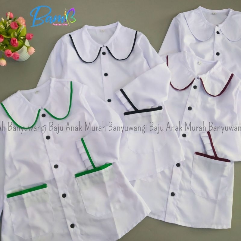 Jual Baju Kemeja Anak Perempuan Putih Polos List Hitam Lis Hijau Lis ...