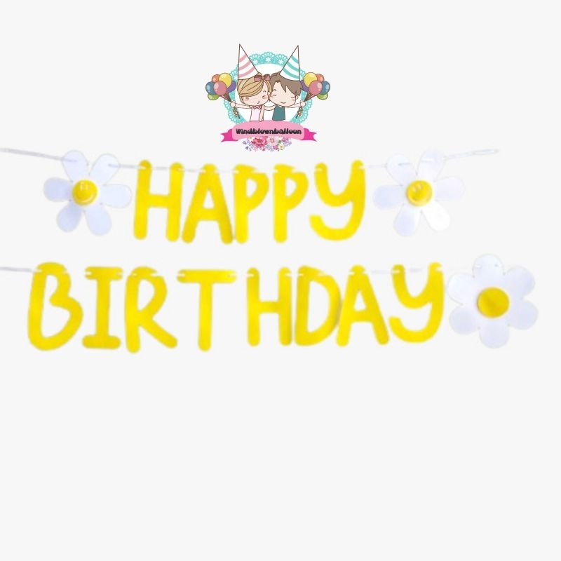 Jual WINDBLOWN BALON HAPPY BIRTHDAY DAISY FLOWER FLAG FROM PAPER