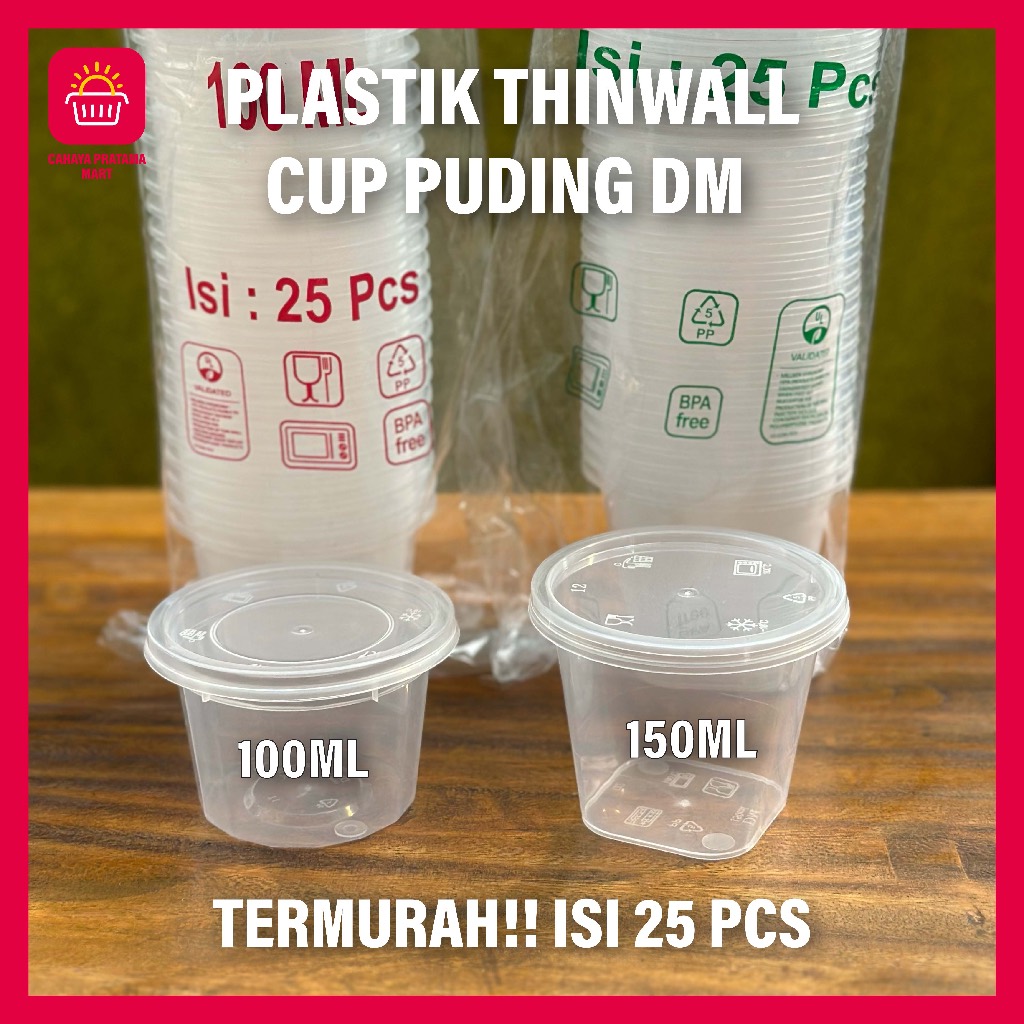 Jual Thinwall Dm Cup Pudding Mini Thinwall Cup Puding Cup Saos Thinwall 100ml 150ml Isi 25set 0180