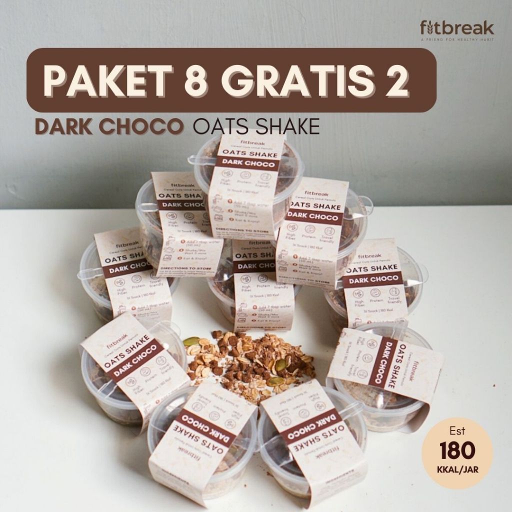 Jual Paket 8 Gratis 2 Siap 5 Menit Dark Choco Oats Shake FITBREAK